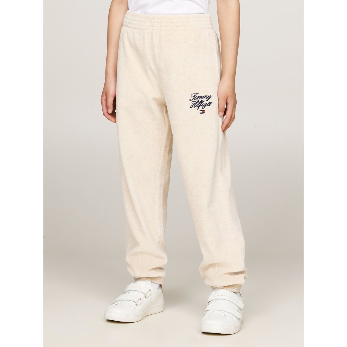 TOMMY HILFIGER - Pantalón Niña Gris Velour Con Logo Script Tommy Hilfiger