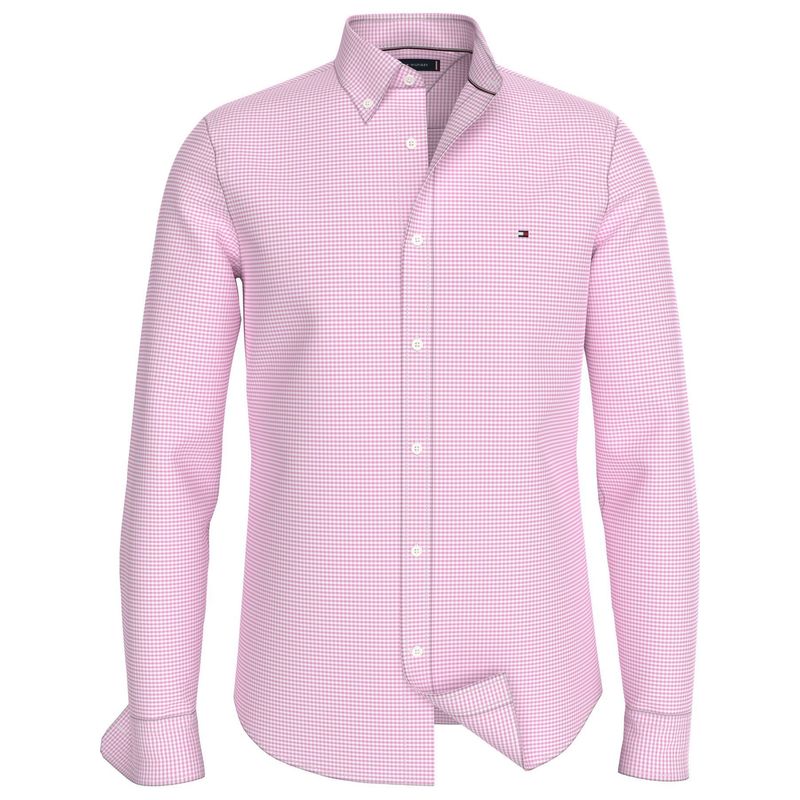 TOMMY HILFIGER - Camisa Con Microestampado De Cuadros Rosado Vichy Tommy Hilfiger