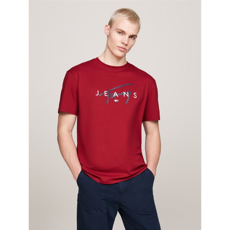 TOMMY HILFIGER - Camiseta roja con logo con la firma de Tommy Tommy Jeans
