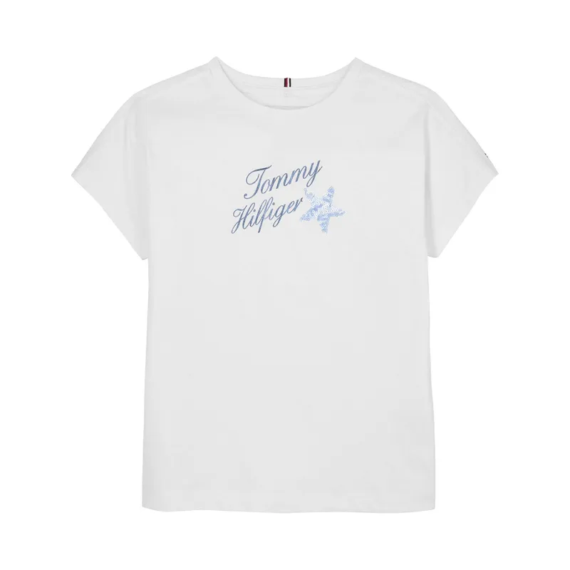 TOMMY HILFIGER - Camiseta Blanca Con Logo Gráfico Para Niña Tommy Hilfiger