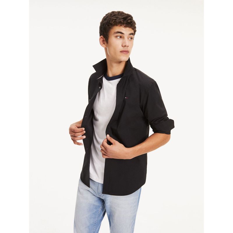 TOMMY HILFIGER - Camisa negra de algodón elástico Tommy Jeans