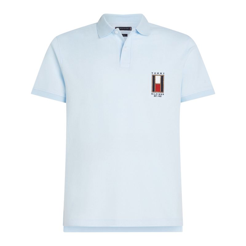 TOMMY HILFIGER - Polo celeste de corte regular con logo vertical Tommy Hilfiger