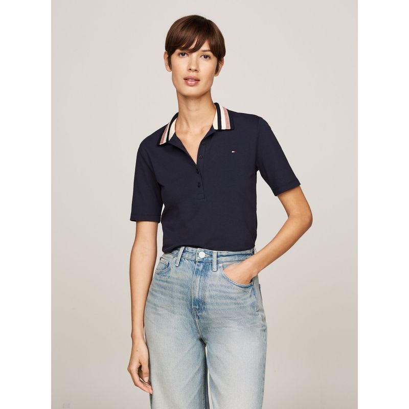 TOMMY HILFIGER - Polo azul de piqué con corte slim Tommy Hilfiger