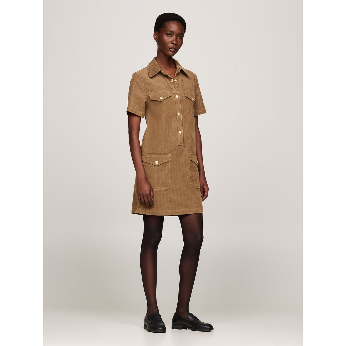 TOMMY HILFIGER - Vestido beige corto de manga corta Tommy Hilfiger