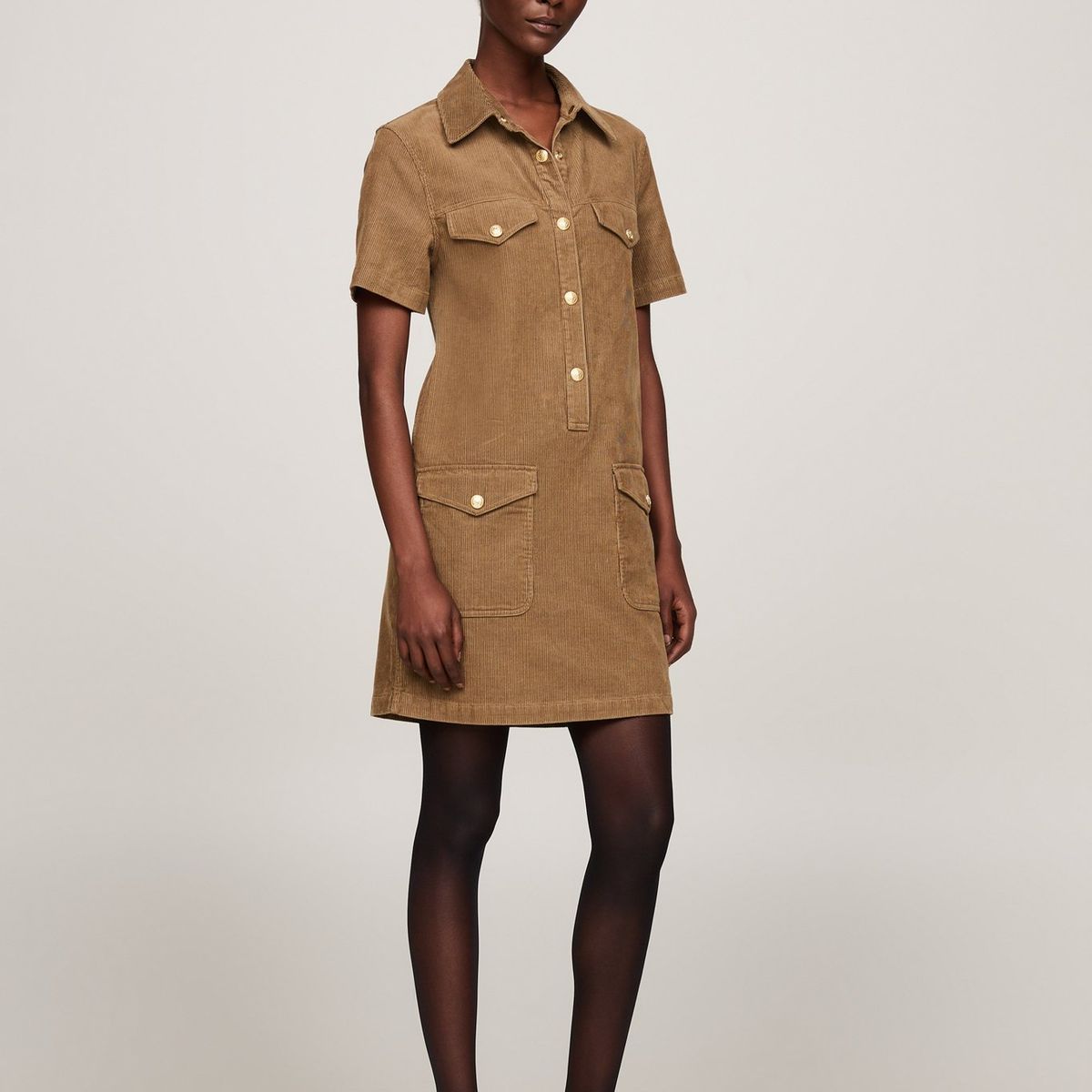 TOMMY HILFIGER - Vestido beige corto de manga corta Tommy Hilfiger