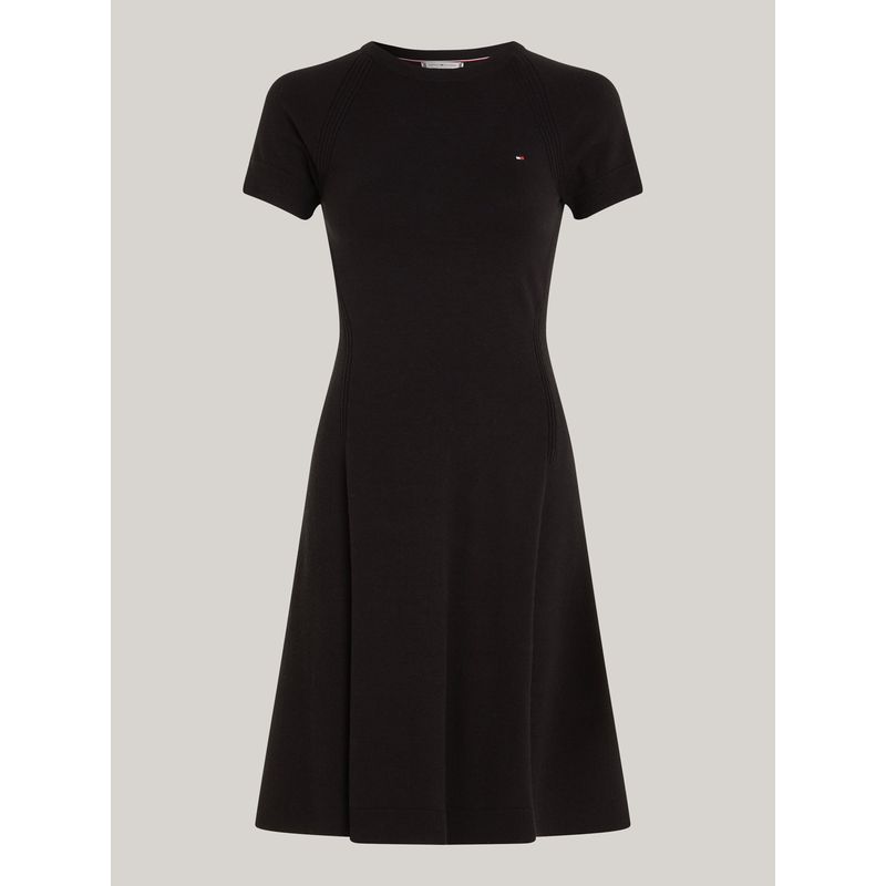 TOMMY HILFIGER - Vestido negro de punto midi con corte slim Tommy Hilfiger