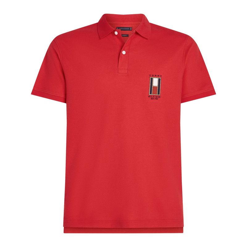 TOMMY HILFIGER - Polo rojo de corte regular con logo vertical Tommy Hilfiger