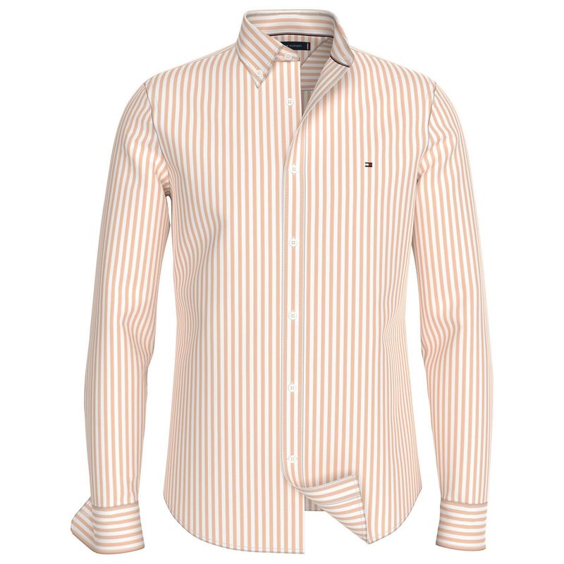 TOMMY HILFIGER - Camisa naranja slim de popelín a rayas TH Flex Tommy Hilfiger