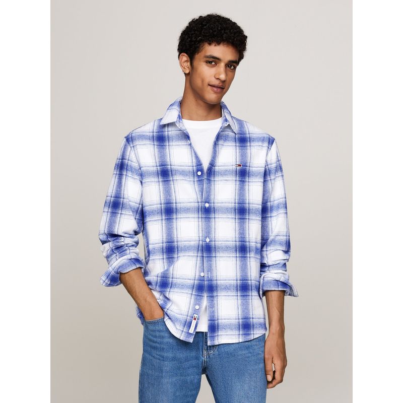 TOMMY HILFIGER - Camisa Blanca Amplia de cuadros Azules Tommy Jeans