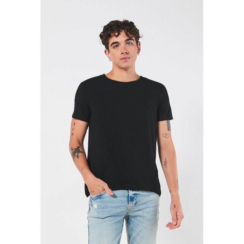KOAJ - KOAJ Camiseta unicolor en viscosa ajustada con cuello redondo HOMBRE