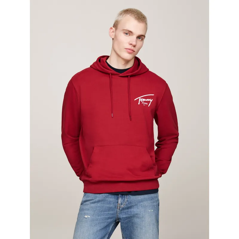 TOMMY HILFIGER - Buzo rojo con capota y logo distintivo Tommy Jeans