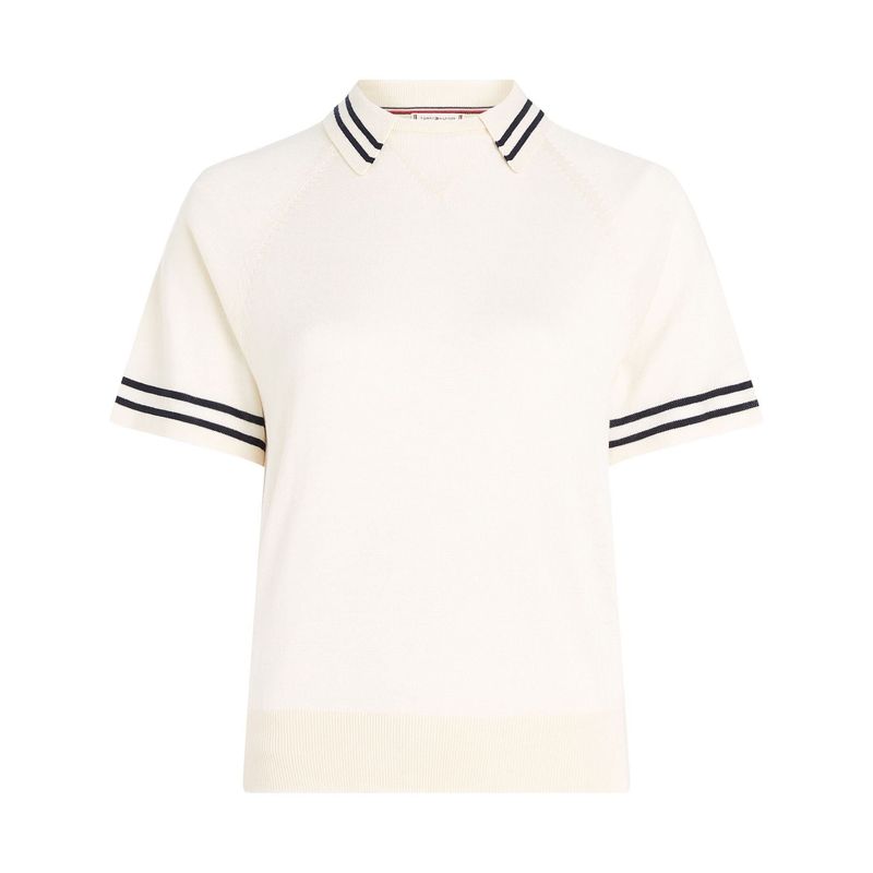 TOMMY HILFIGER - Saco Beige tejido tipo polo con ribetes de raya Tommy Hilfiger