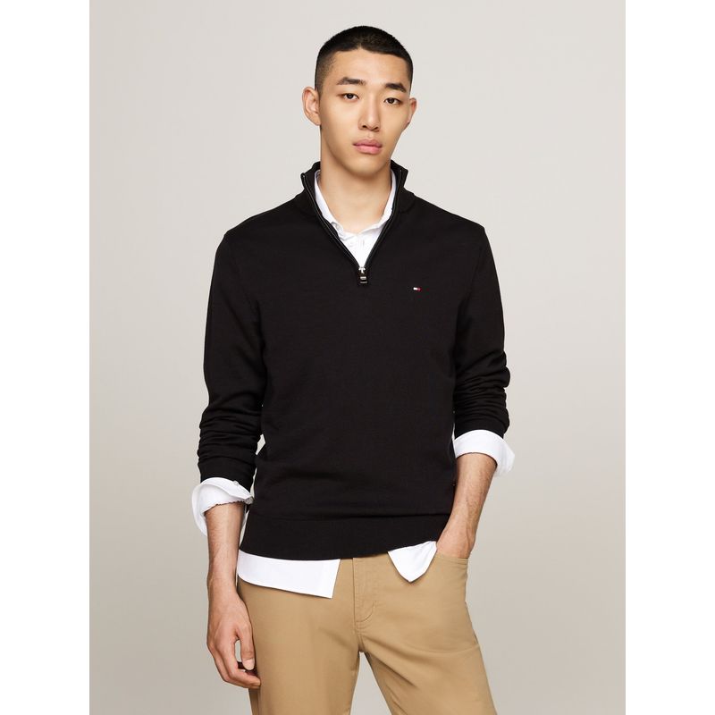 TOMMY HILFIGER - Saco negro tejido con cuello perkins y cremallera Tommy Hilfiger