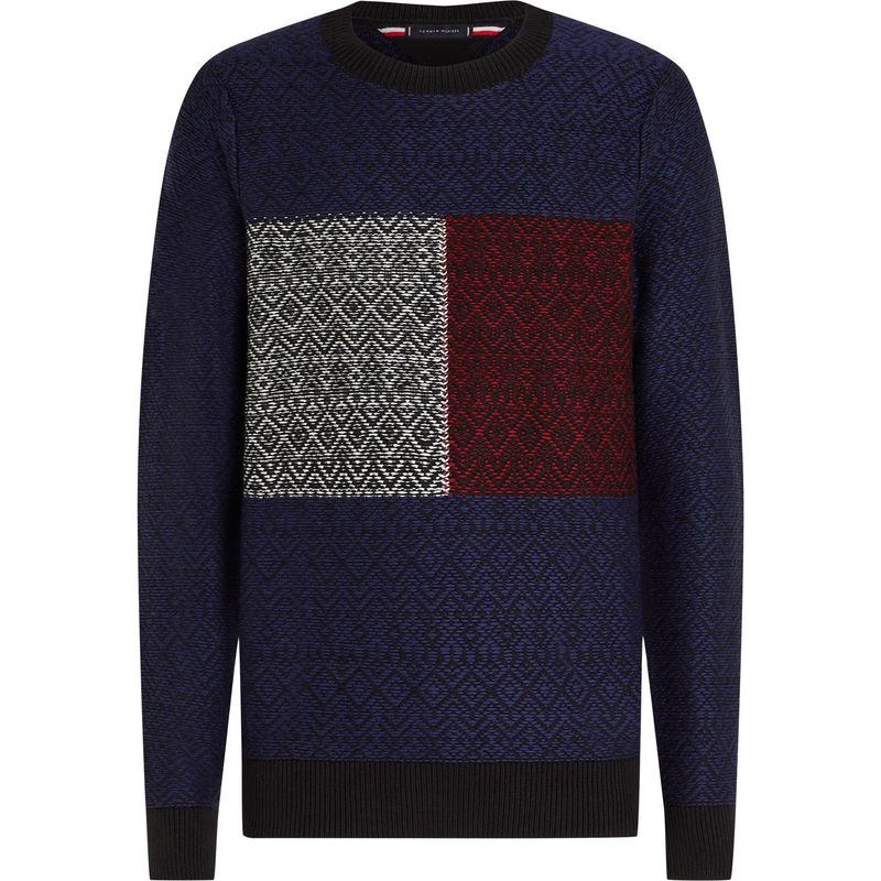 TOMMY HILFIGER - Saco Azul Con Diseño De Greca Alpina Y Logo Tommy Hilfiger