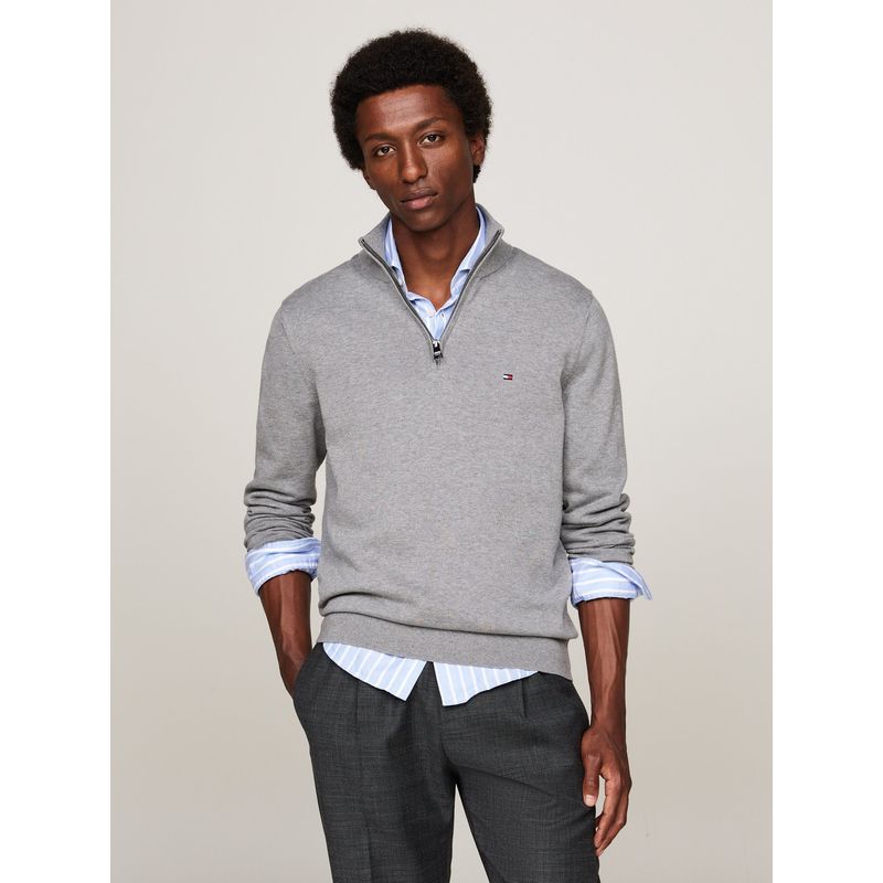 TOMMY HILFIGER - Saco gris tejido con cuello perkins y cremallera Tommy Hilfiger