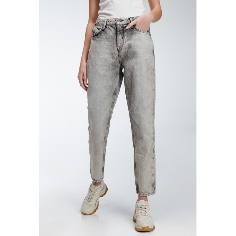 KOAJ - KOAJ Jean gris oscuro tipo boyfriend tiro alto con botas recta MUJER