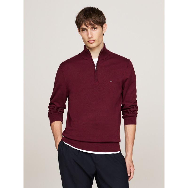 TOMMY HILFIGER - Saco Vinotinto tejido con cuello perkins y cremallera Tommy Hilfiger