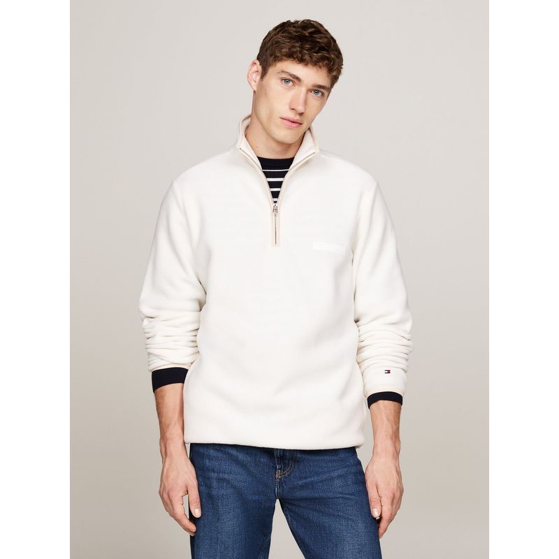 TOMMY HILFIGER - Saco Color Crema de media cremallera para hombre Tommy Hilfiger
