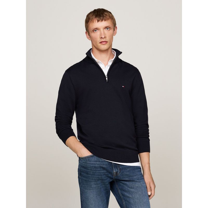 TOMMY HILFIGER - Saco azul tejido con cuello perkins y cremallera Tommy Hilfiger