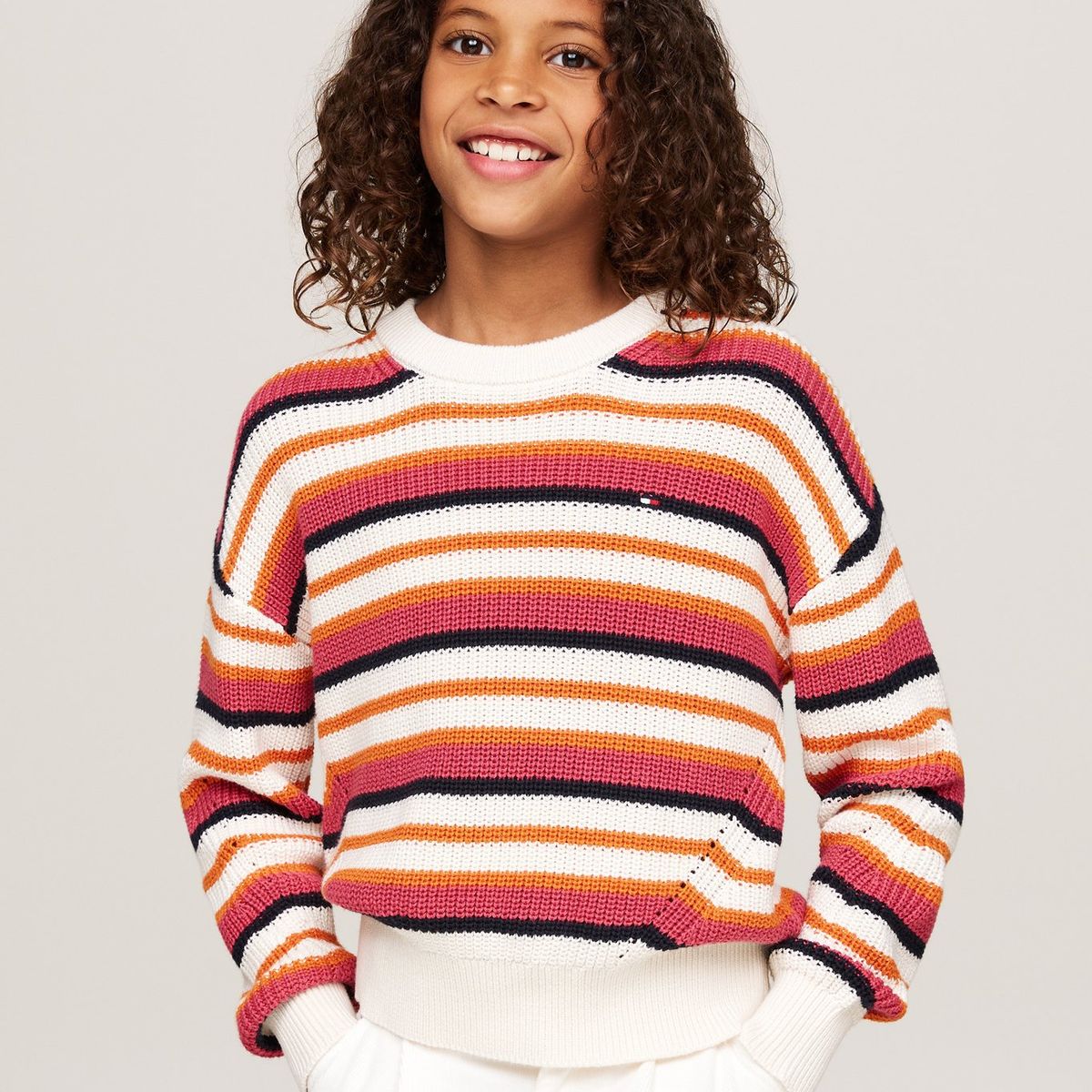 TOMMY HILFIGER - Saco tejido essential de rayas Rosadas Para Niña Tommy Hilfiger