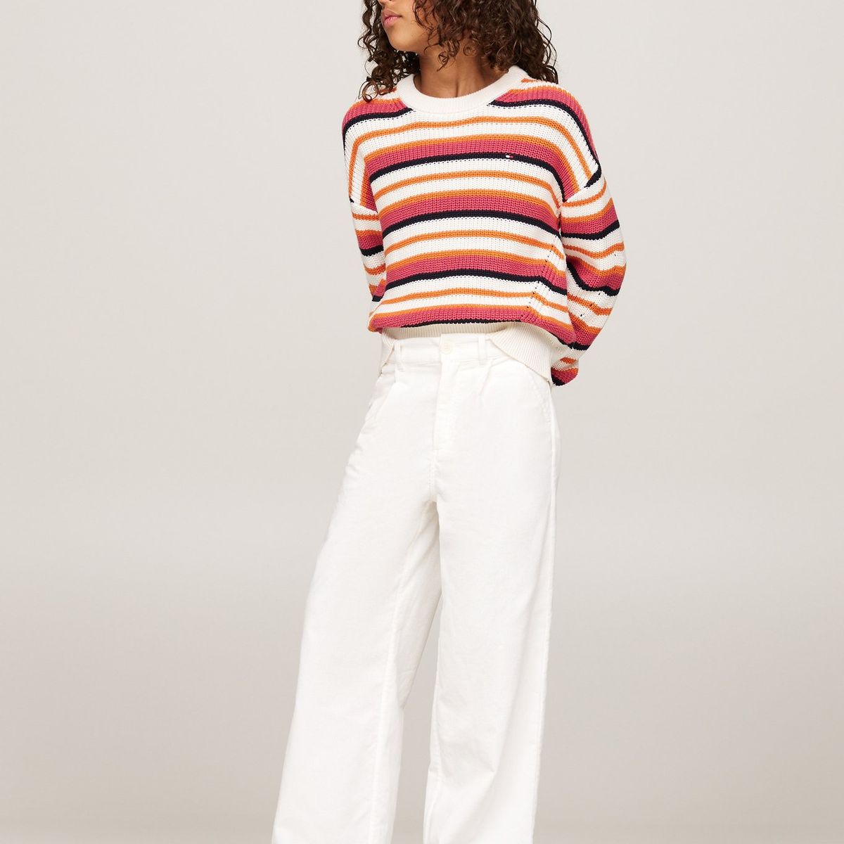 TOMMY HILFIGER - Saco tejido essential de rayas Rosadas Para Niña Tommy Hilfiger