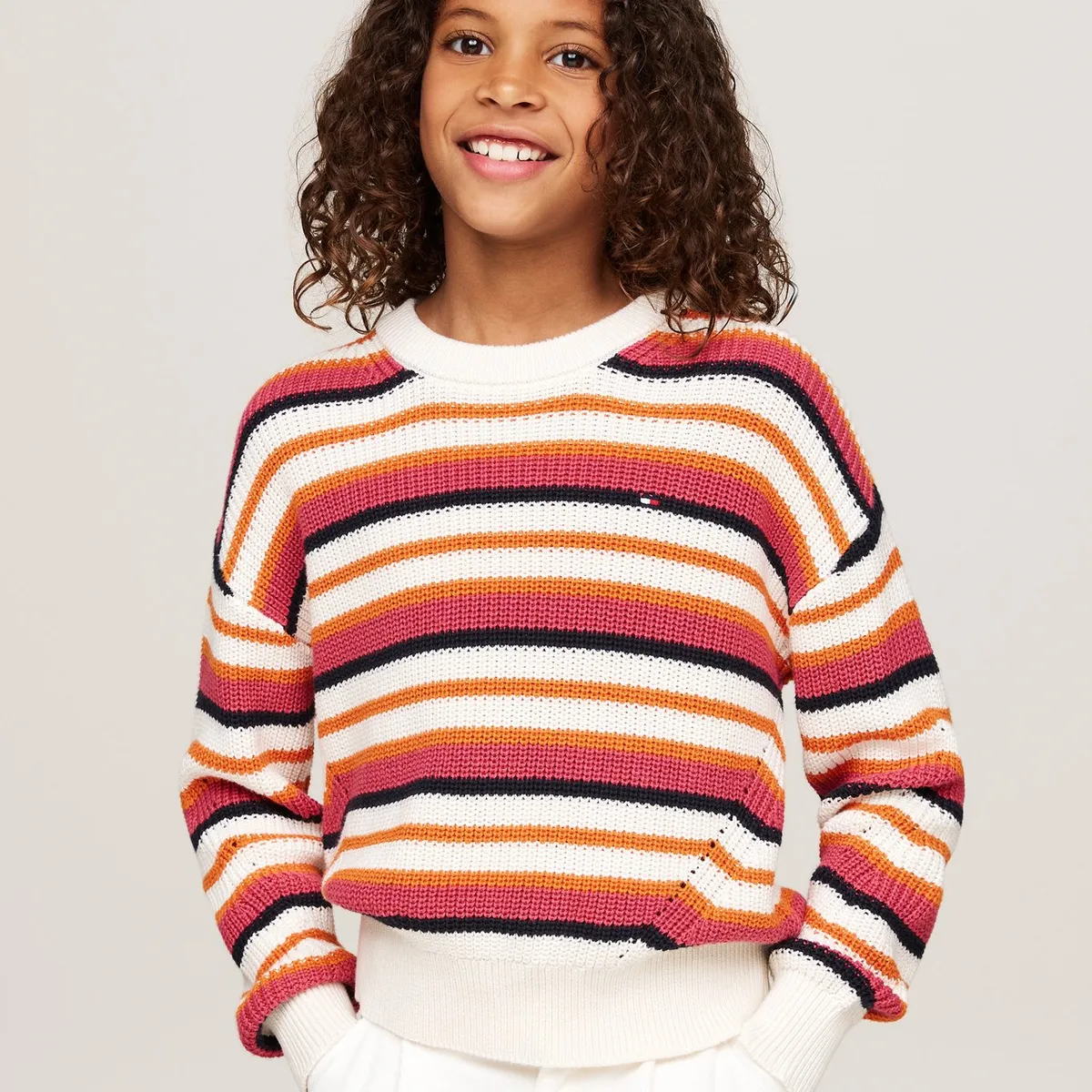 TOMMY HILFIGER - Saco tejido essential de rayas Rosadas Para Niña Tommy Hilfiger