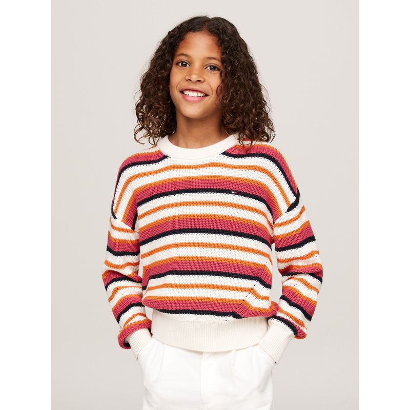 TOMMY HILFIGER - Saco tejido essential de rayas Rosadas Para Niña Tommy Hilfiger