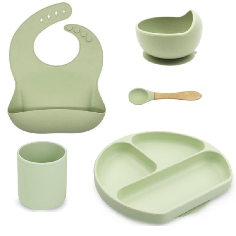 GENERICO - Set platos para bebe con Vaso y cuchara en silicona