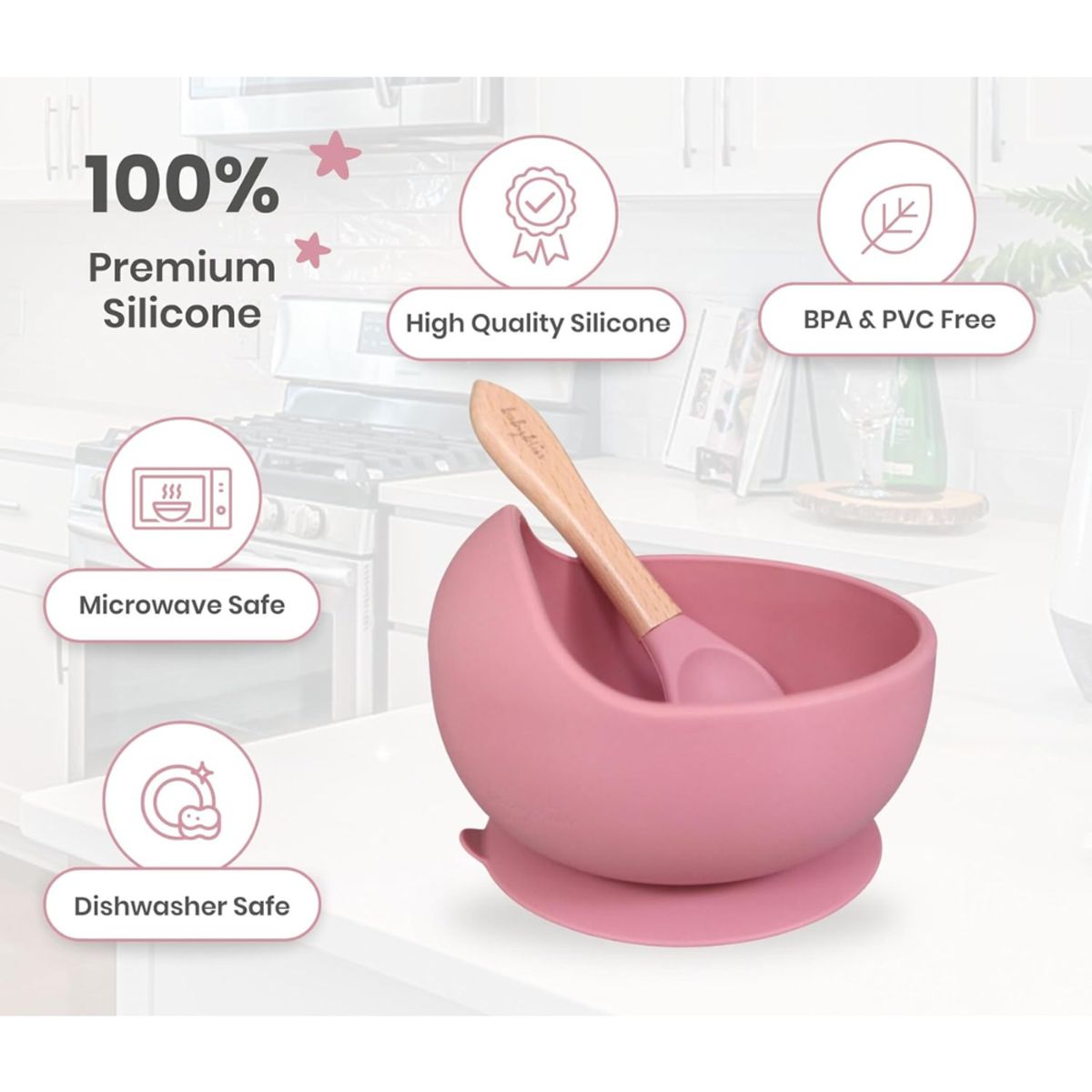 GENERICO - Set platos para bebe con Vaso y cuchara en silicona Rosado