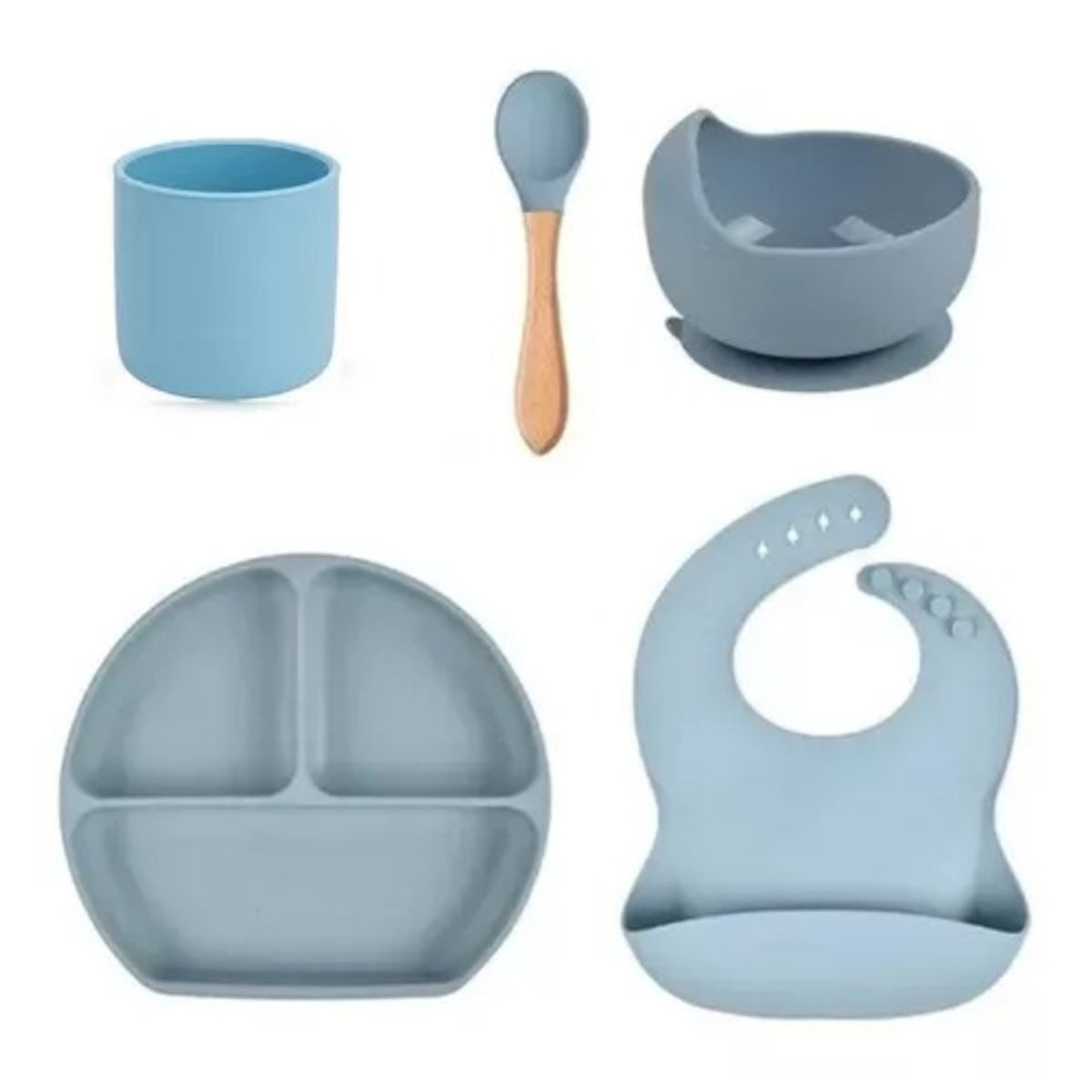 GENERICO - Set platos para bebe con Vaso y cuchara en silicona