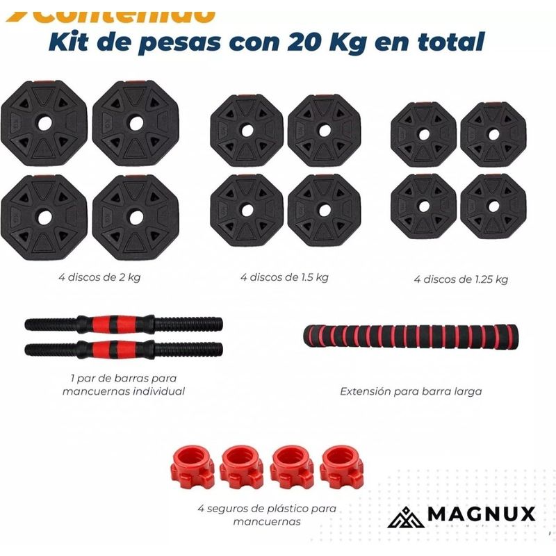 GENERICO - Set Kit Pesas Mancuernas  20kg  Ajustables  Termoforradas