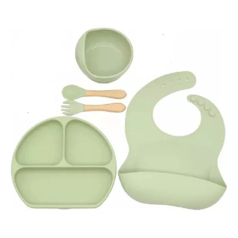 GENERICO - Set platos para bebe con cuchara y tenedor en silicona