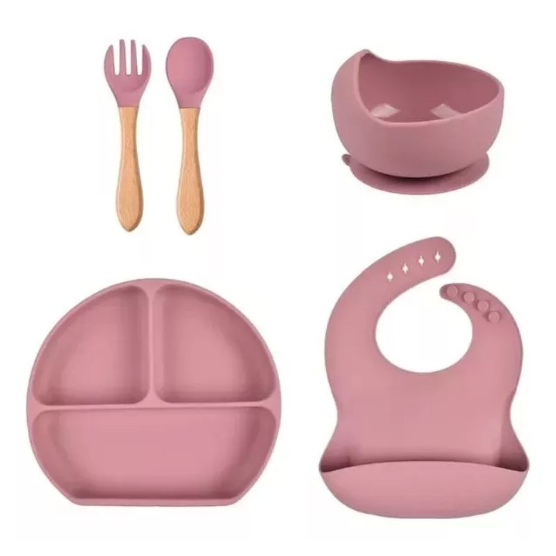 GENERICO - Set platos para bebe con cuchara y tenedor en silicona