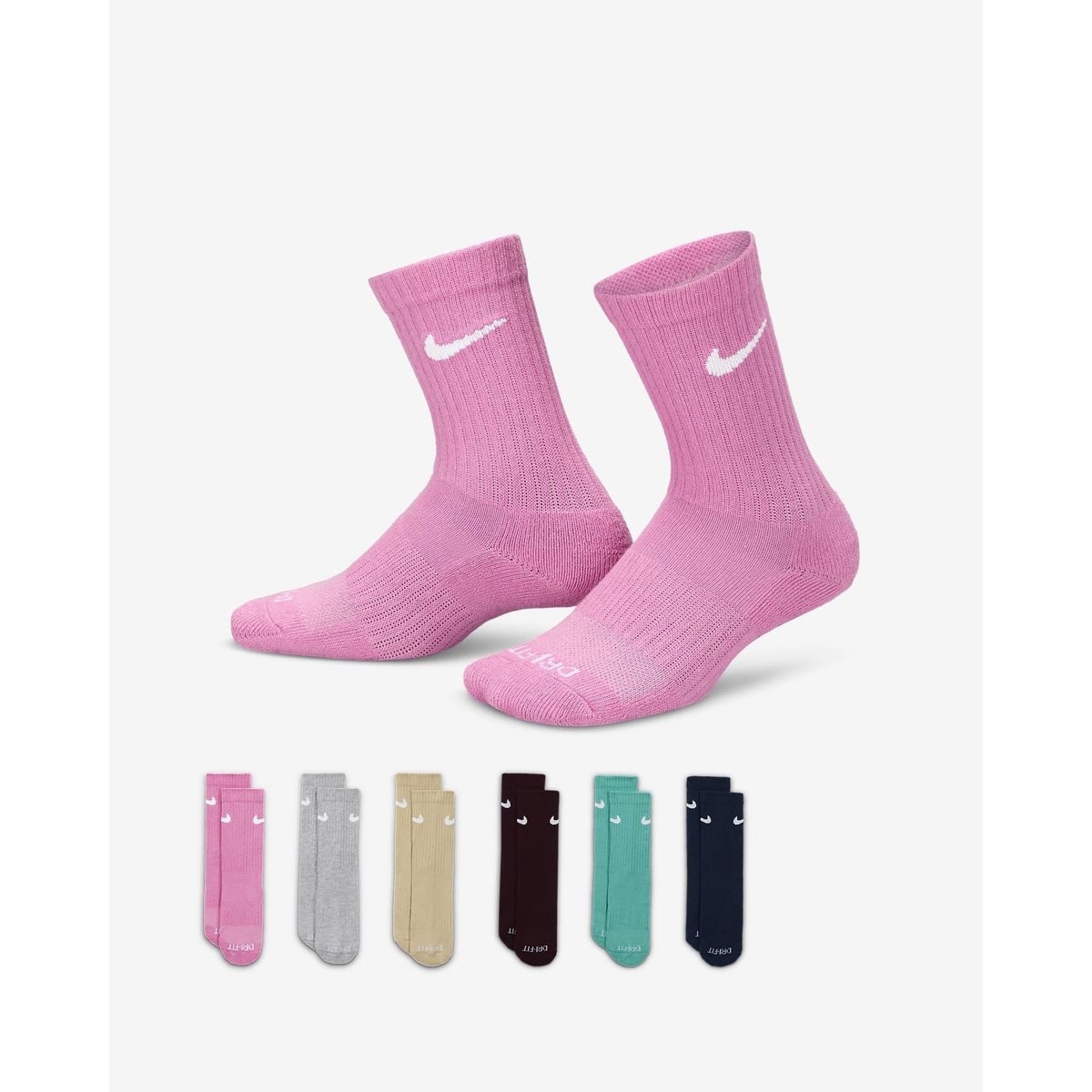 NIKE - MEDIAS NIKE NIÑO DRI-FIT BASIC CREW 6 PARES RN0019-ACG 14-16 cm