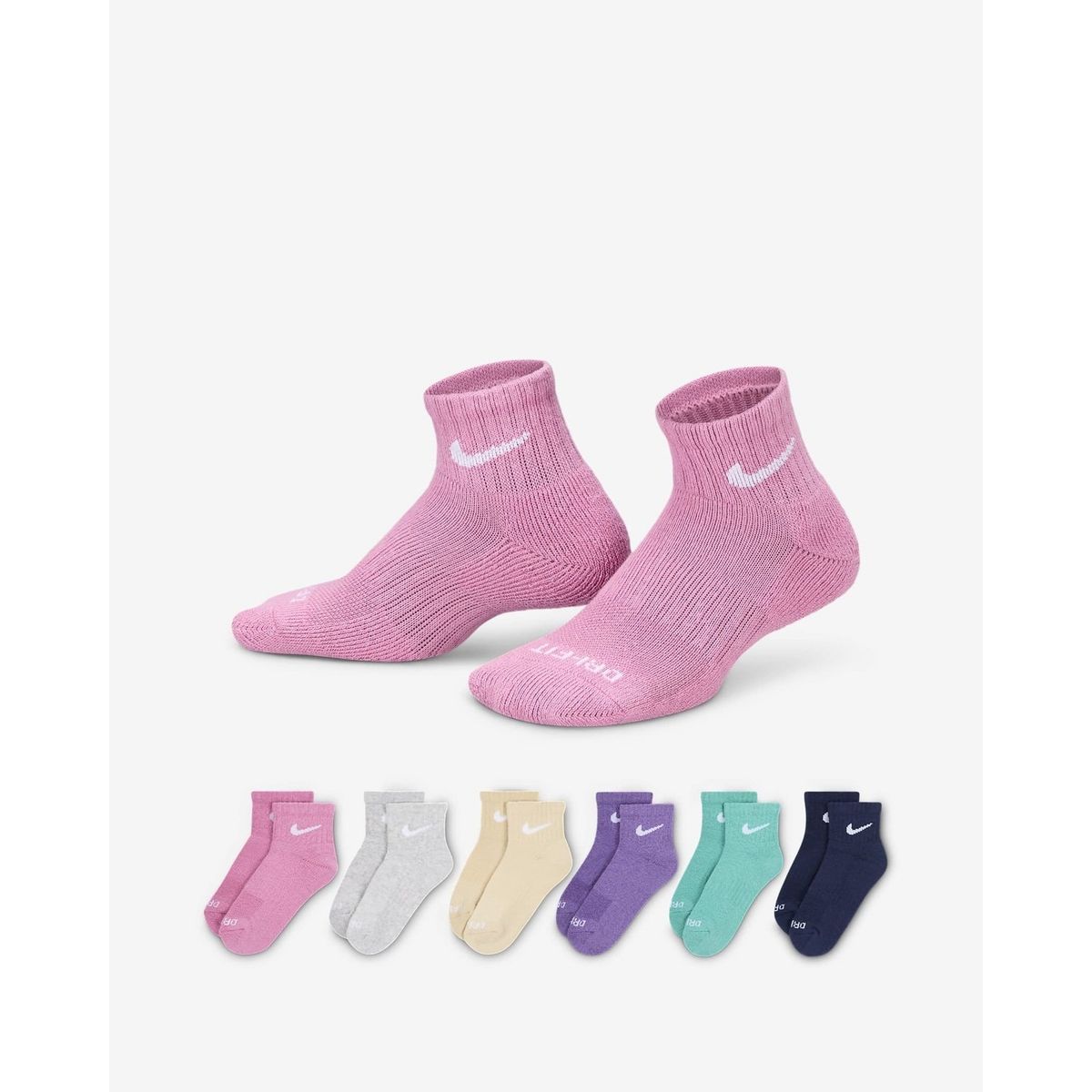 NIKE - MEDIAS NIKE NIÑO DRI-FIT BASIC CREW 6 PARES UN0018-ACG 16.7-21.8 cm