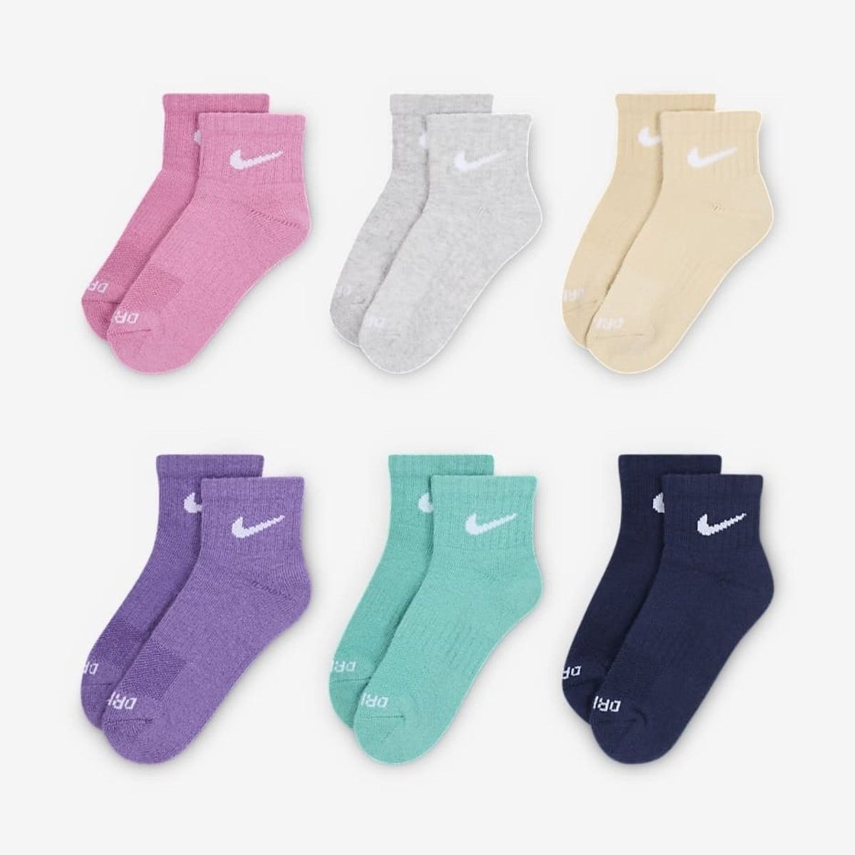 NIKE - MEDIAS NIKE NIÑO DRI-FIT BASIC CREW 6 PARES UN0018-ACG 16.7-21.8 cm