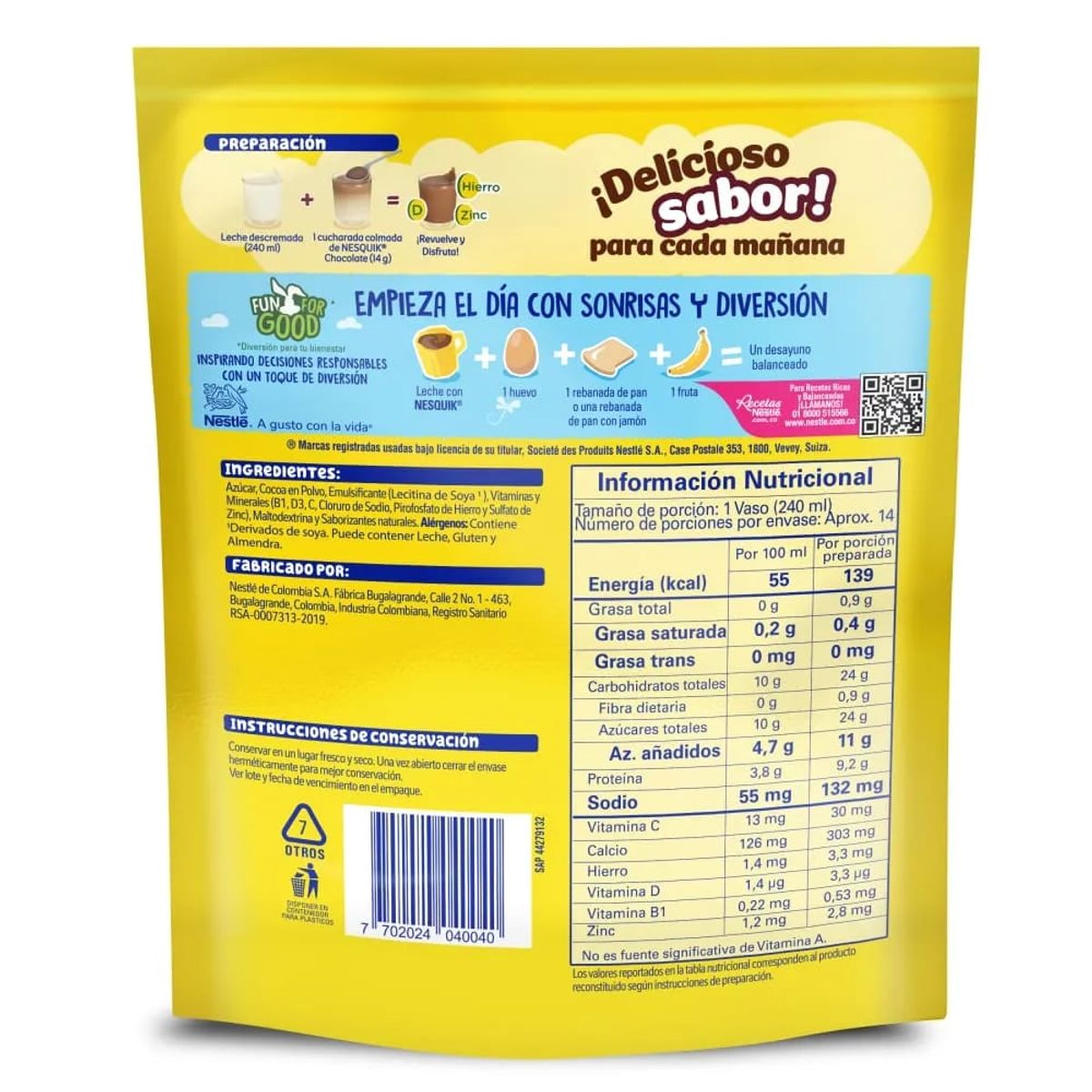 NESTLE - Bebida en Polvo Nesquik Sabor a Chocolate x 200g