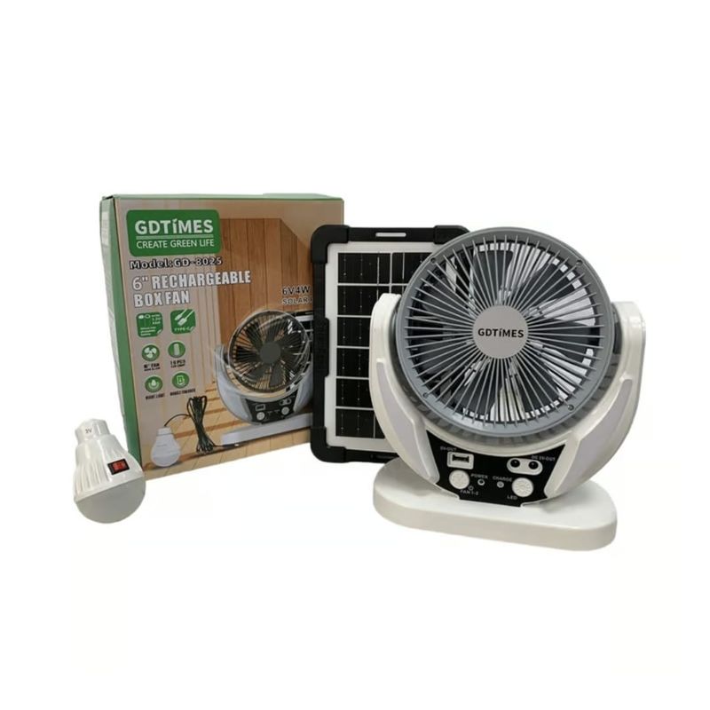 GENERICO - Ventilador Portátil Recargable Con Panel Solar Y Bombillo