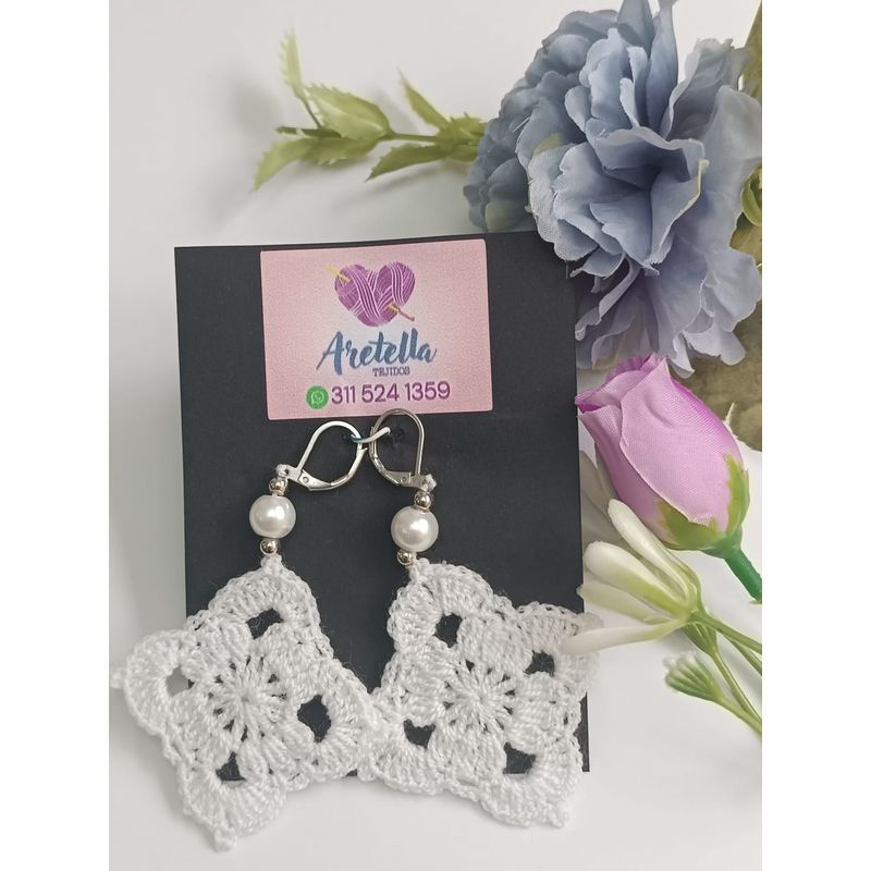 GENERICO - Aretes Tejidos en Crochet Blanco Cuadrado