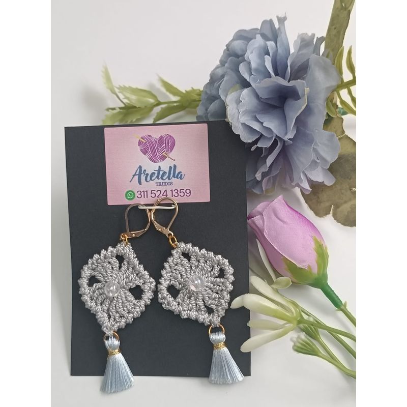 GENERICO - Aretes Tejidos en Crochet plata rombo borlon
