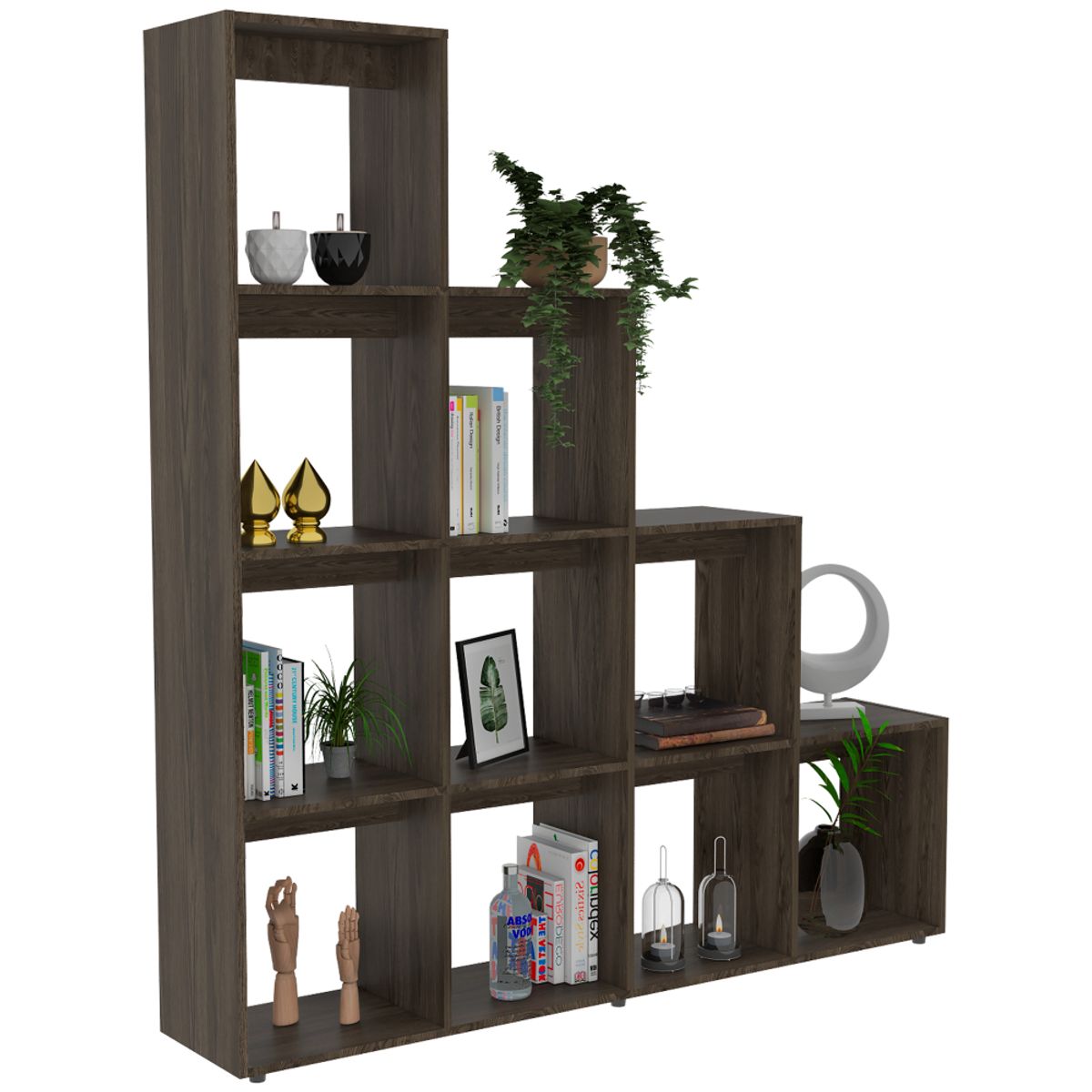 RTA DESIGN - Biblioteca Escalera Ascher Chocolate con Variedad de Espacios Para Libros y Artículos Decorativos