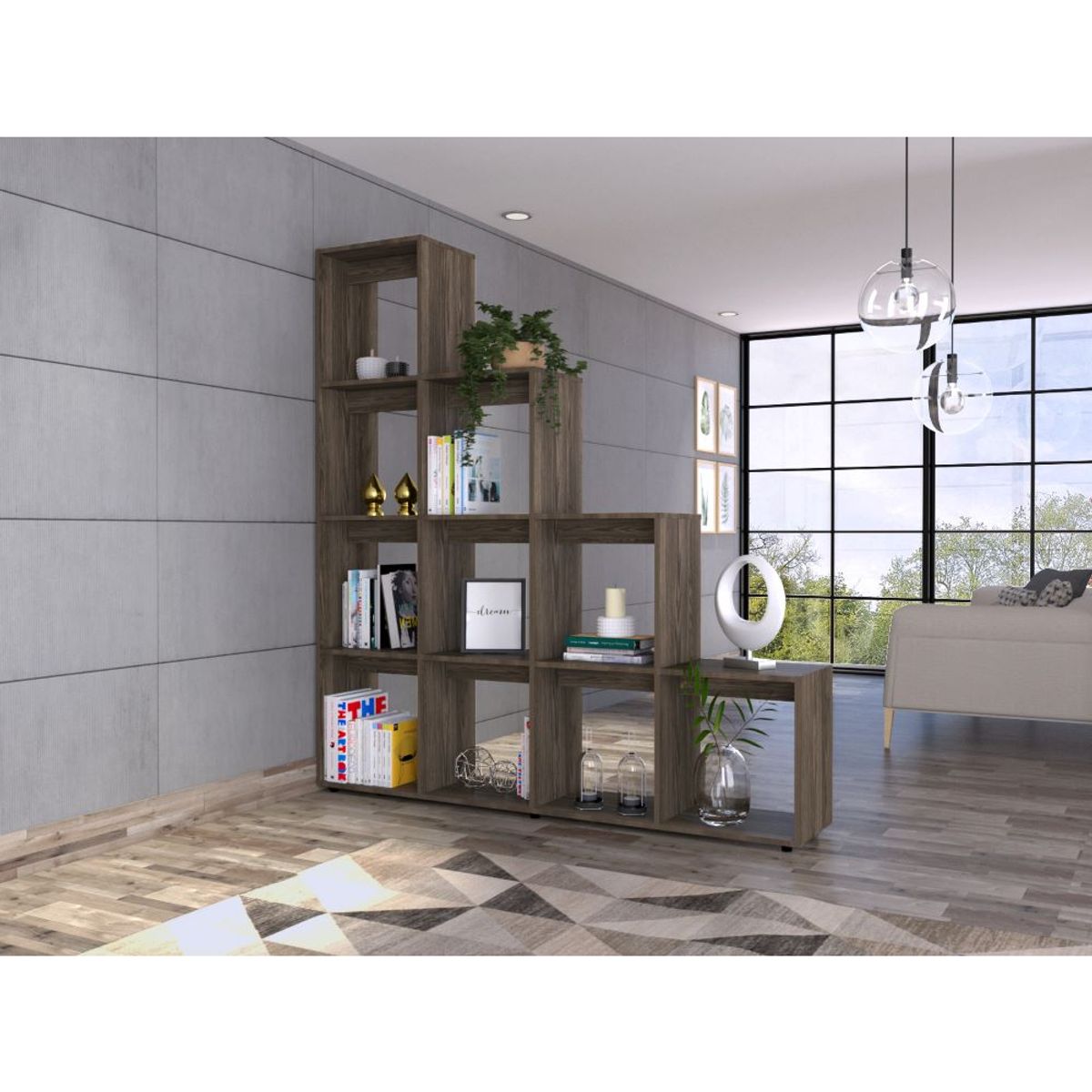 RTA DESIGN - Biblioteca Escalera Ascher Chocolate con Variedad de Espacios Para Libros y Artículos Decorativos