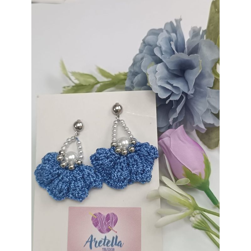 GENERICO - Aretes Tejidos en Crochet azul perlas