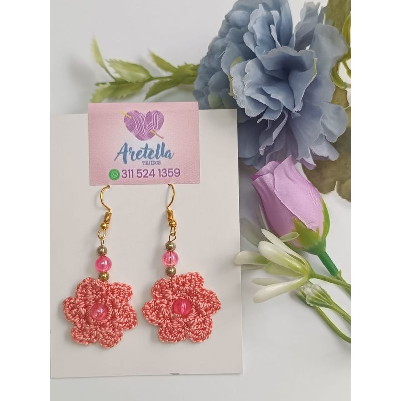 GENERICO - Aretes Tejidos en Crochet  flor palorosa piedra