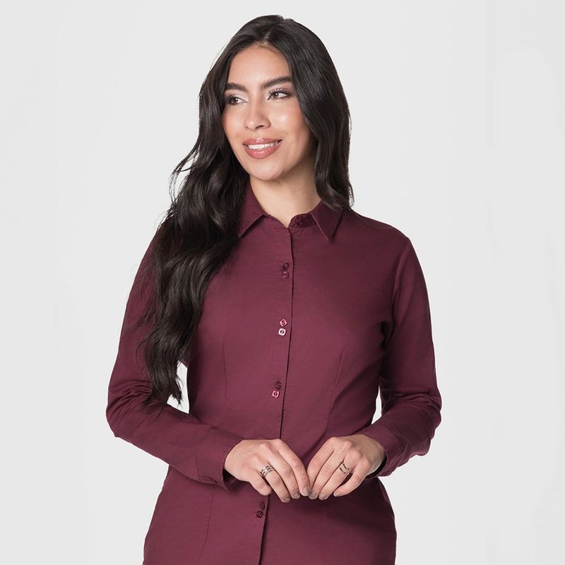 LEC LEE - Blusa cuello camisero Vinotinto