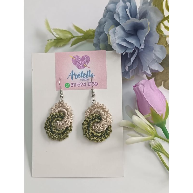 GENERICO - Aretes Tejidos en Crochet anillos verde geige