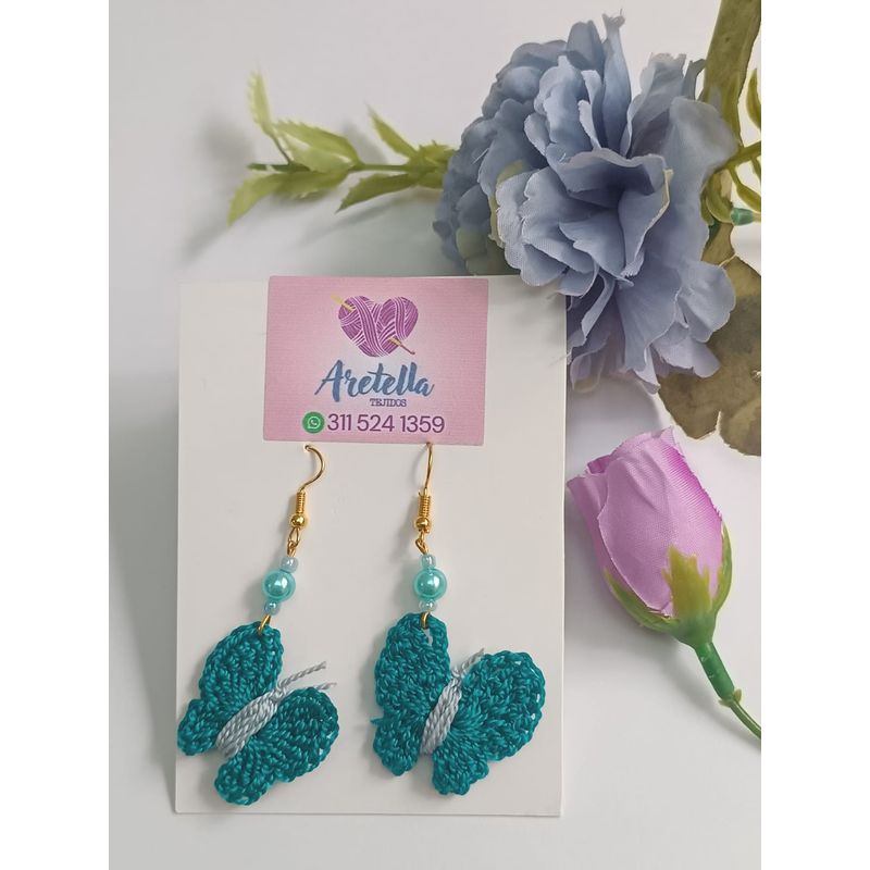 GENERICO - Aretes Tejidos en Crochet mariposa verde