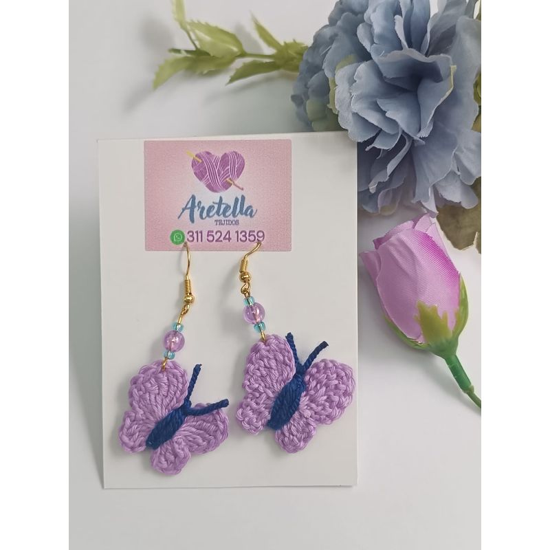 GENERICO - Aretes Tejidos en Crochet mariposa lila