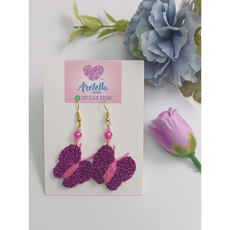 GENERICO - Aretes Tejidos en Crochet mariposa morada