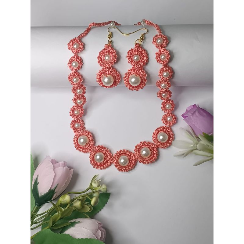 GENERICO - Juego Collar y Aretes Crochet Palo de Rosa
